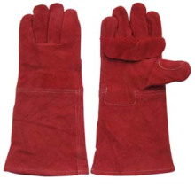 Red Welding Work Glove with Reinforcement on Thumb